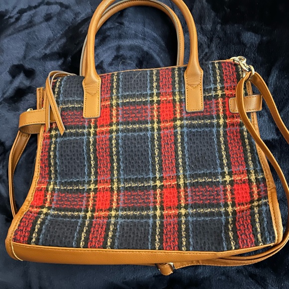 Time and Tru Harper Navy Plaid Satchel Bag Purse NEW - Picture 6 of 7